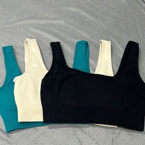 ribbed Sports Bras lot of 3 (Teal, Cream and Black)